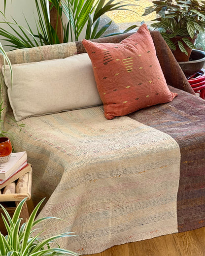 Vintage Embroidered Saami Ralli Quilt in Dark Blue, Green With Brown Colour Block Reverse