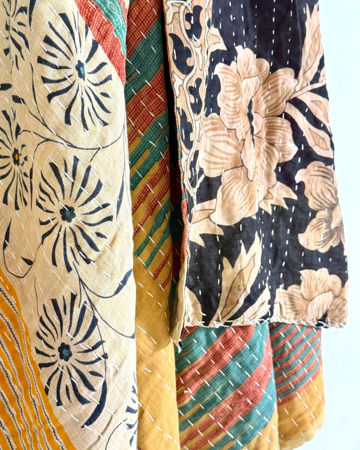 Vintage Cotton Kantha Quilt In Yellow and Black 11 - Biggs & Hill