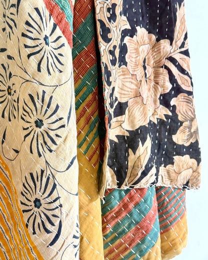 Vintage Cotton Kantha Quilt In Yellow and Black 11 - Biggs & Hill