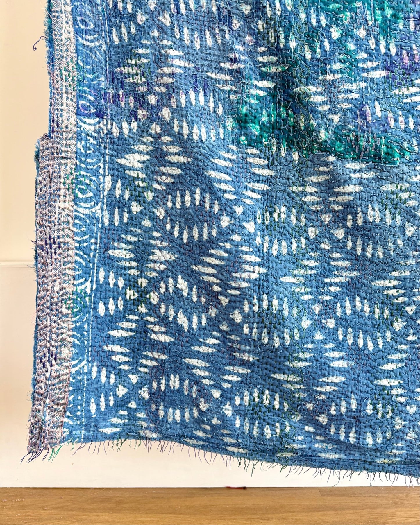 Project Kantha Quilt: Indigo Print With Authentic Aged Texture - Biggs & Hill