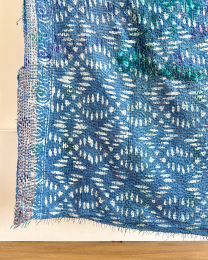 Project Kantha Quilt: Indigo Print With Authentic Aged Texture - Biggs & Hill