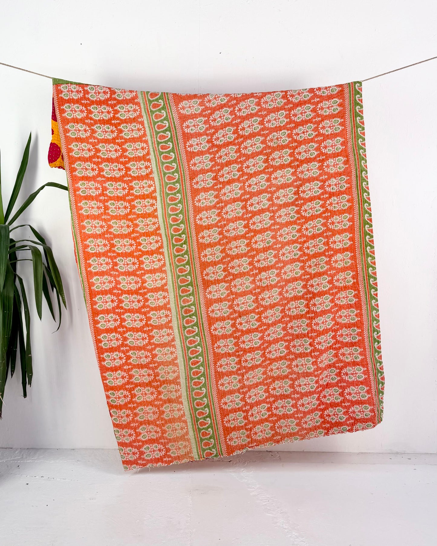 Vintage Cotton Kantha Quilt In Pink and Orange #54