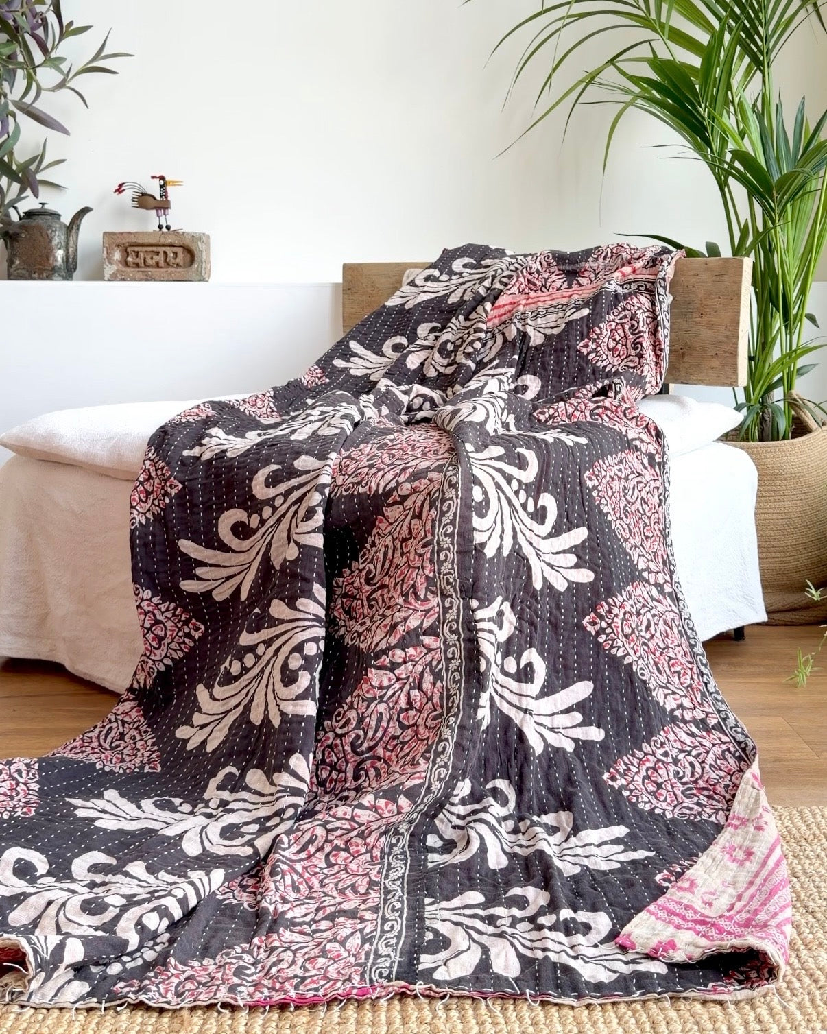 Vintage Cotton Kantha Quilt In Pink and Purple #31