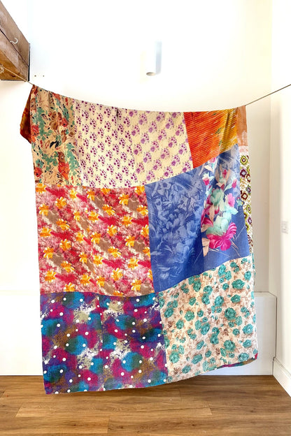 Fine Stitched Embroidered Vintage Kantha Quilt in Multicolour Print - Biggs & Hill