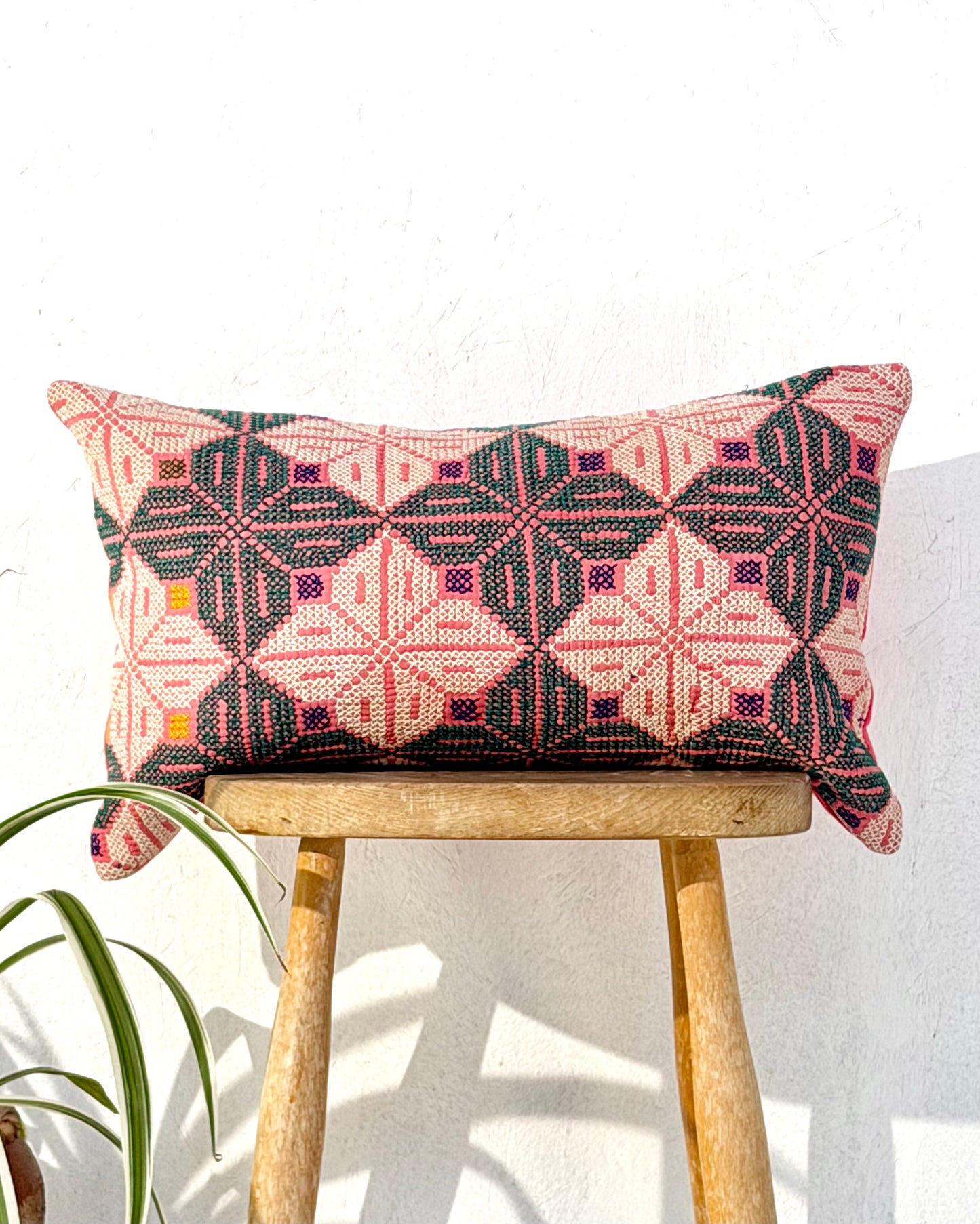 Vintage Galichi Kantha Cushion Cover In Pink - Small Rectangular