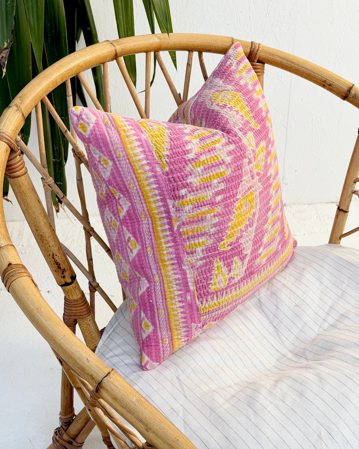 Handmade Vintage Kantha Cushion Cover In Pink- 45cm (18") Square - Biggs & Hill