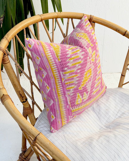 Handmade Vintage Kantha Cushion Cover In Pink- 45cm (18") Square - Biggs & Hill