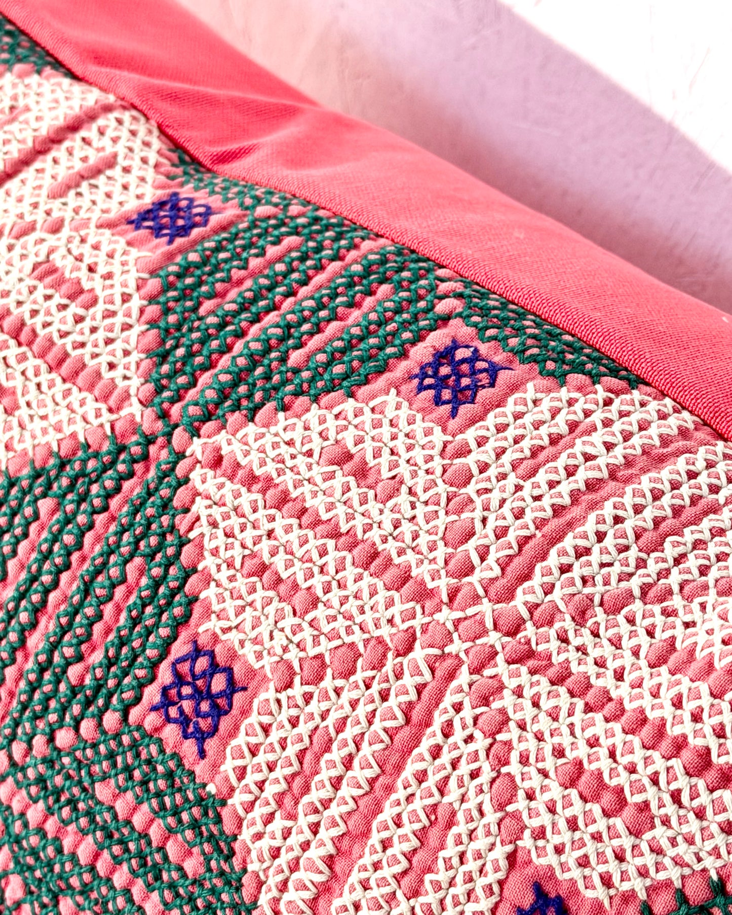 Vintage Galichi Kantha Cushion Cover In Pink - Large Rectangular
