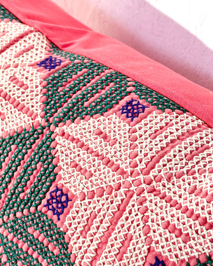 Vintage Galichi Kantha Cushion Cover In Pink - Large Rectangular