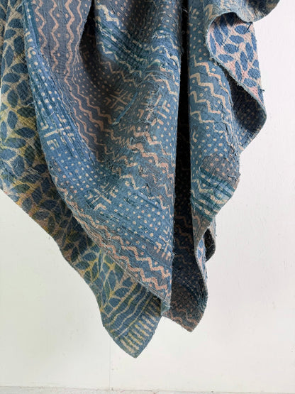Large Heavy Indigo Print Kantha Quilt - Biggs & Hill