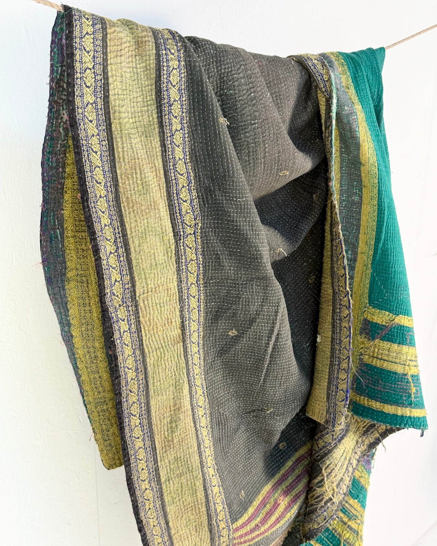 Project Kantha Quilt: Dark Green And Gold - Biggs & Hill