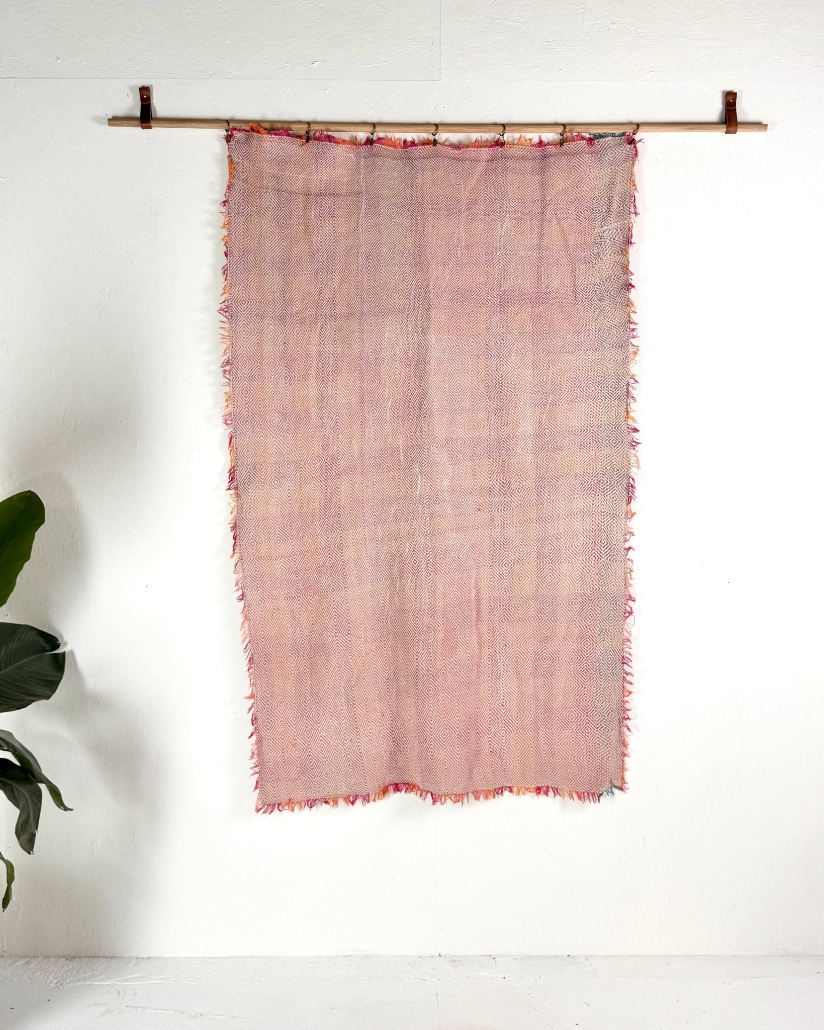 Large Heavy Kantha Blanket Quilt With Lik Phul Stitching In Pink and Orange - Biggs & Hill