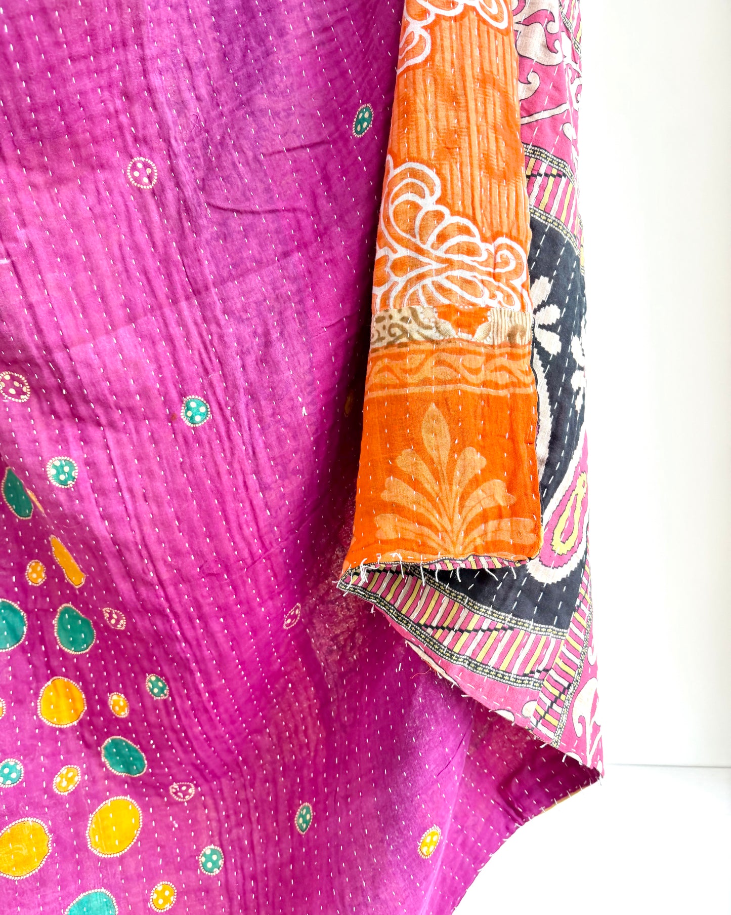 Vintage Cotton Kantha Quilt In Purple and Orange #44