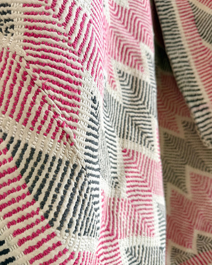 Heavy Vintage Lohori Kantha Quilt in Deep Pink and Black Zig Zags - Biggs & Hill