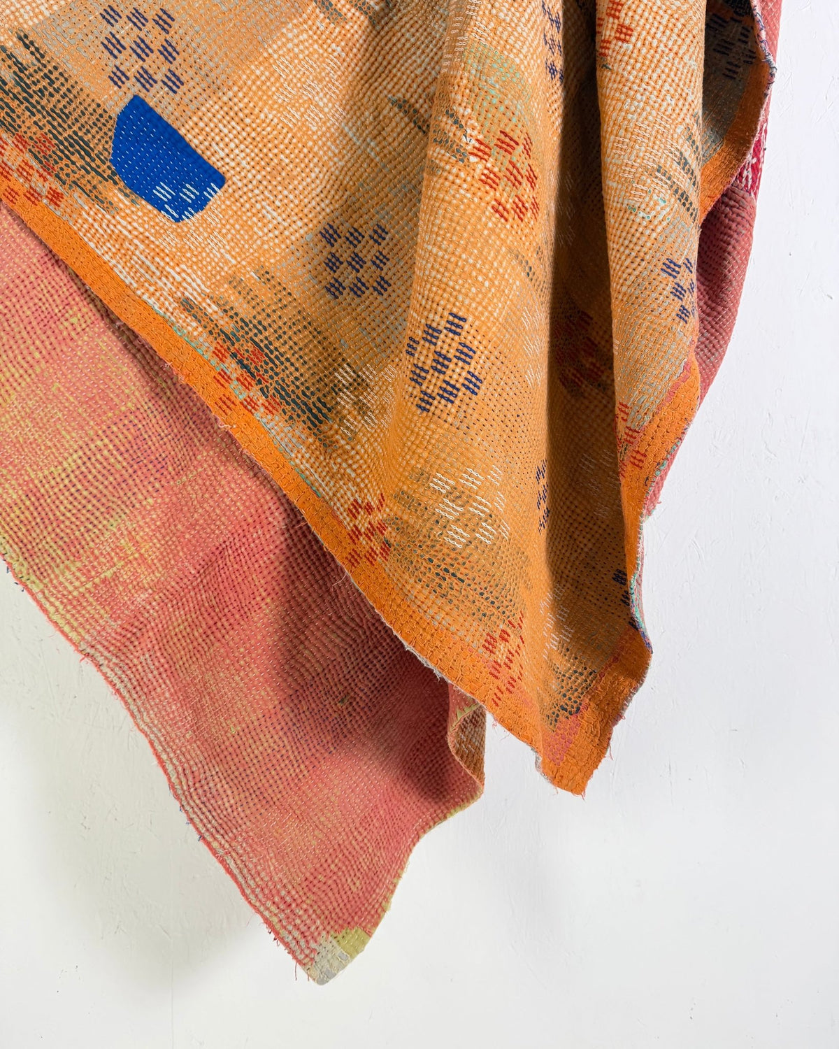 Fine Stitched Heavy Vintage Kantha Quilt in Soft Pink and Orange - FIRST picture - Biggs & Hill
