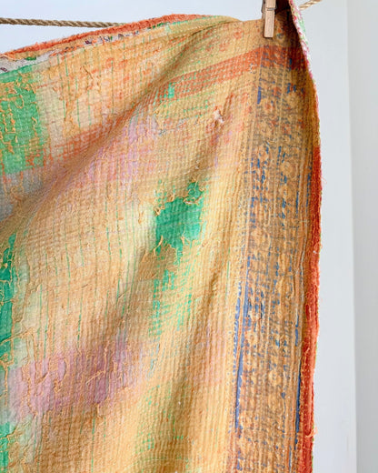 Project Kantha Quilt: Soft Yellow and Pink With Authentic Aged Texture - Biggs & Hill
