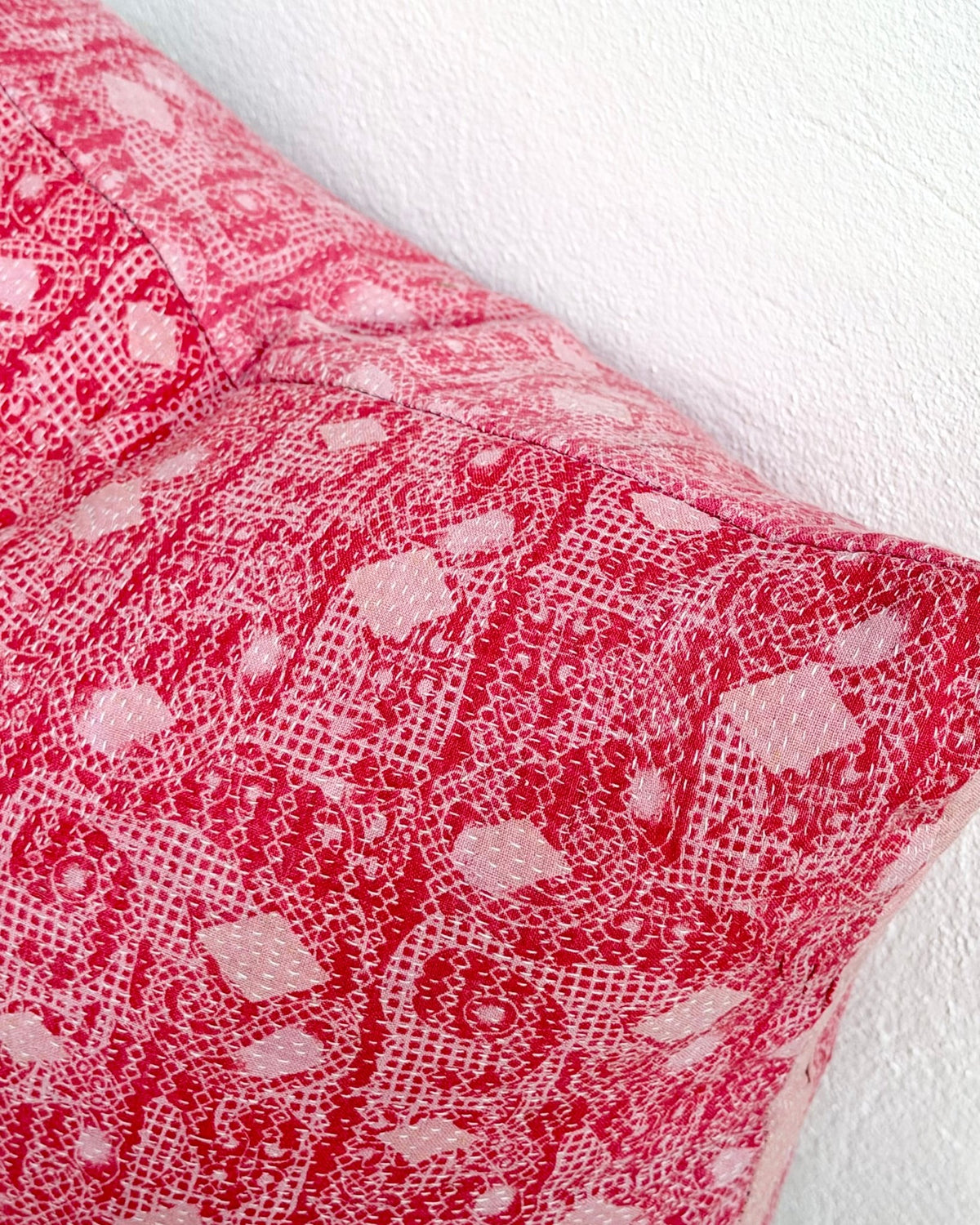 Handmade Vintage Kantha Cushion Cover In Pink- 45cm (18") Square - Biggs & Hill