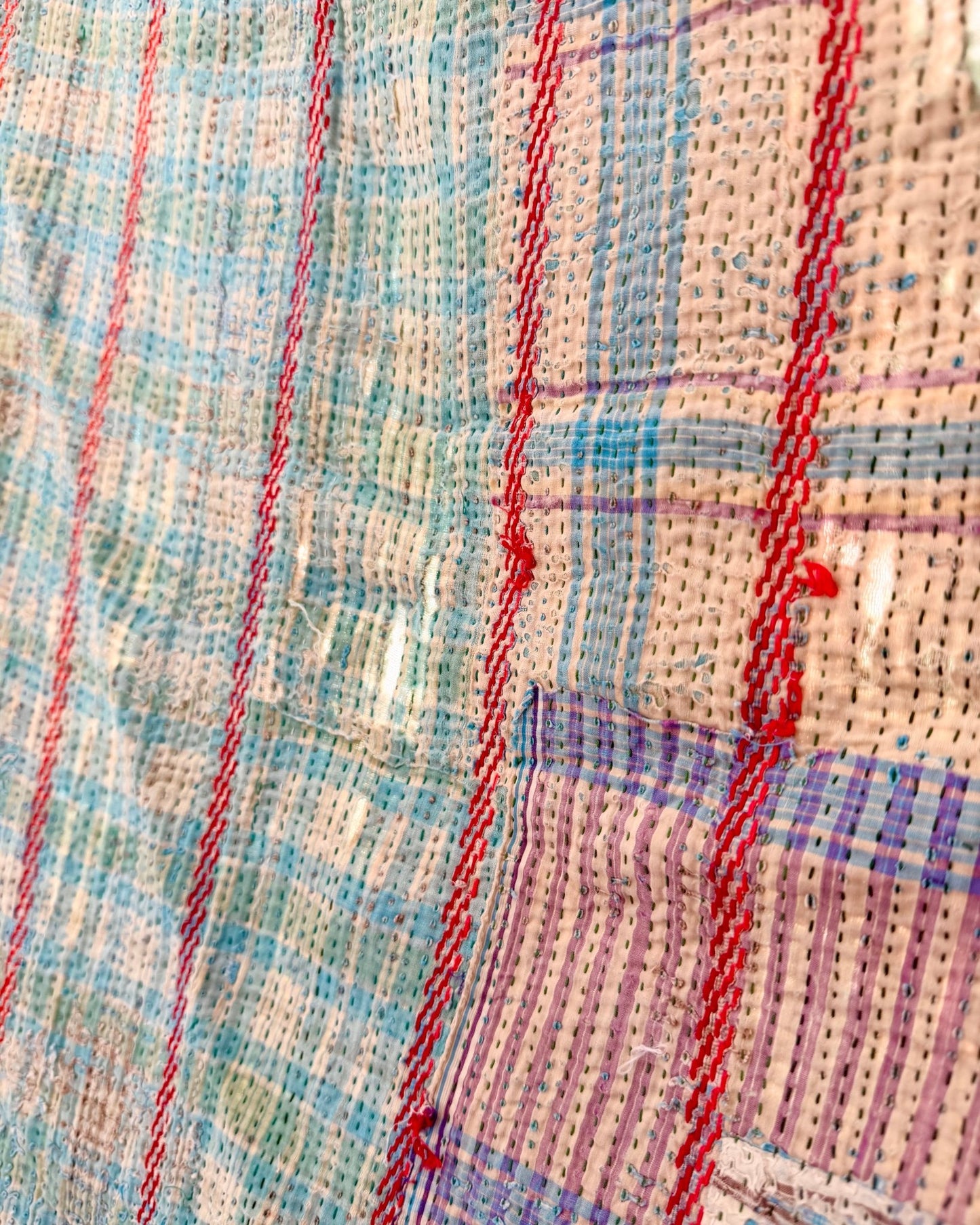 Project Kantha Quilt: Green and Blue with Embroidery - Biggs & Hill