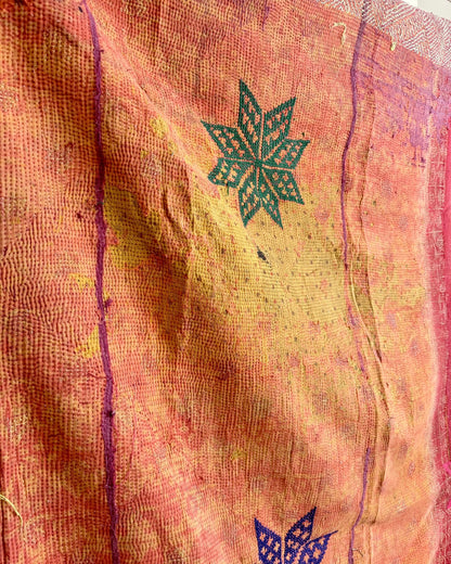 Project Kantha Quilt: Orange and Green With Cross Stitch Stars - Biggs & Hill