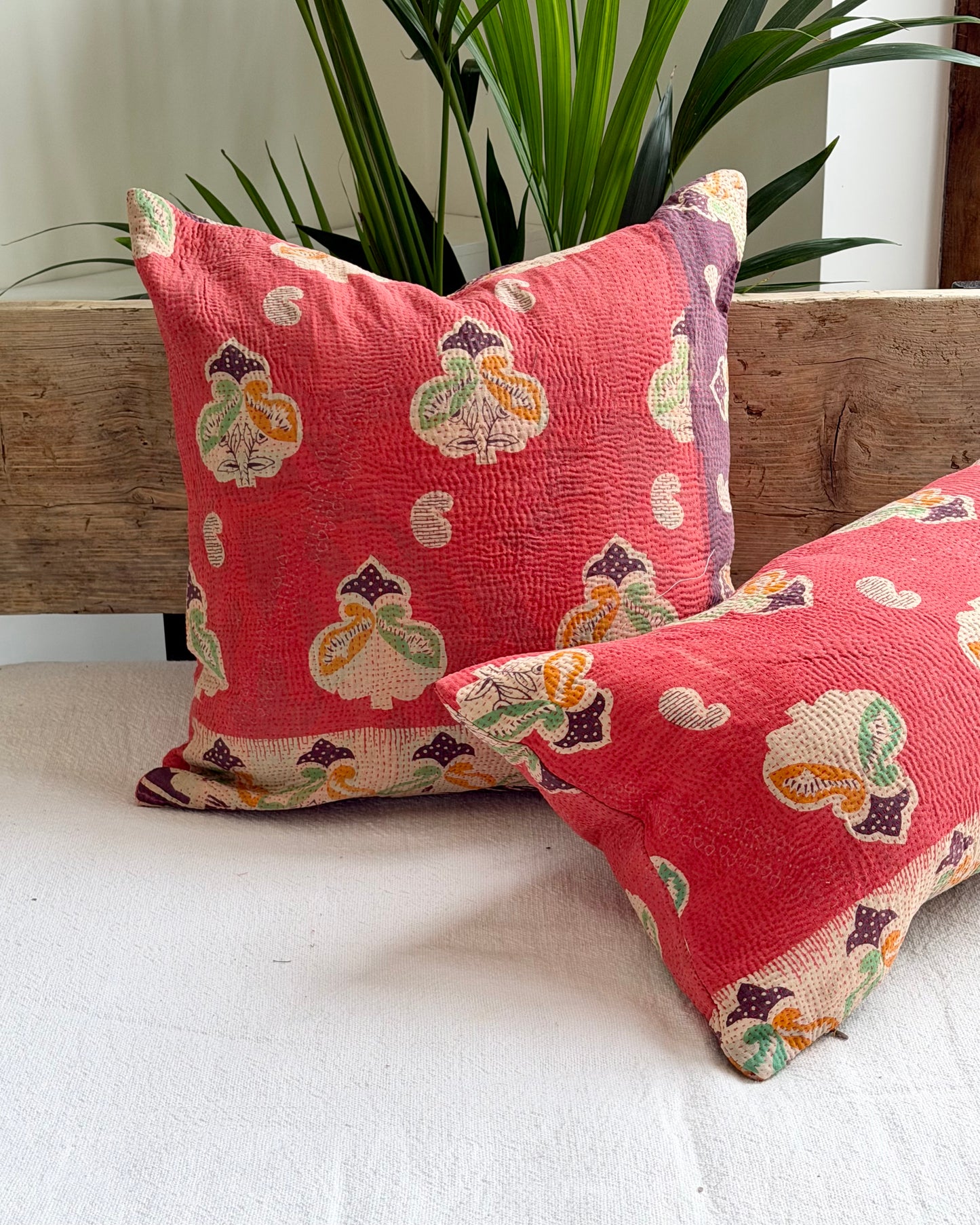 Vintage Kantha Cushion In Pink and Purple - 45cm Square