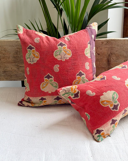 Vintage Kantha Cushion In Pink and Purple - 45cm Square