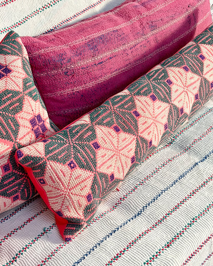 Vintage Kantha Bolster Cushion Cover With Galichi Kantha Stitching - 100cm