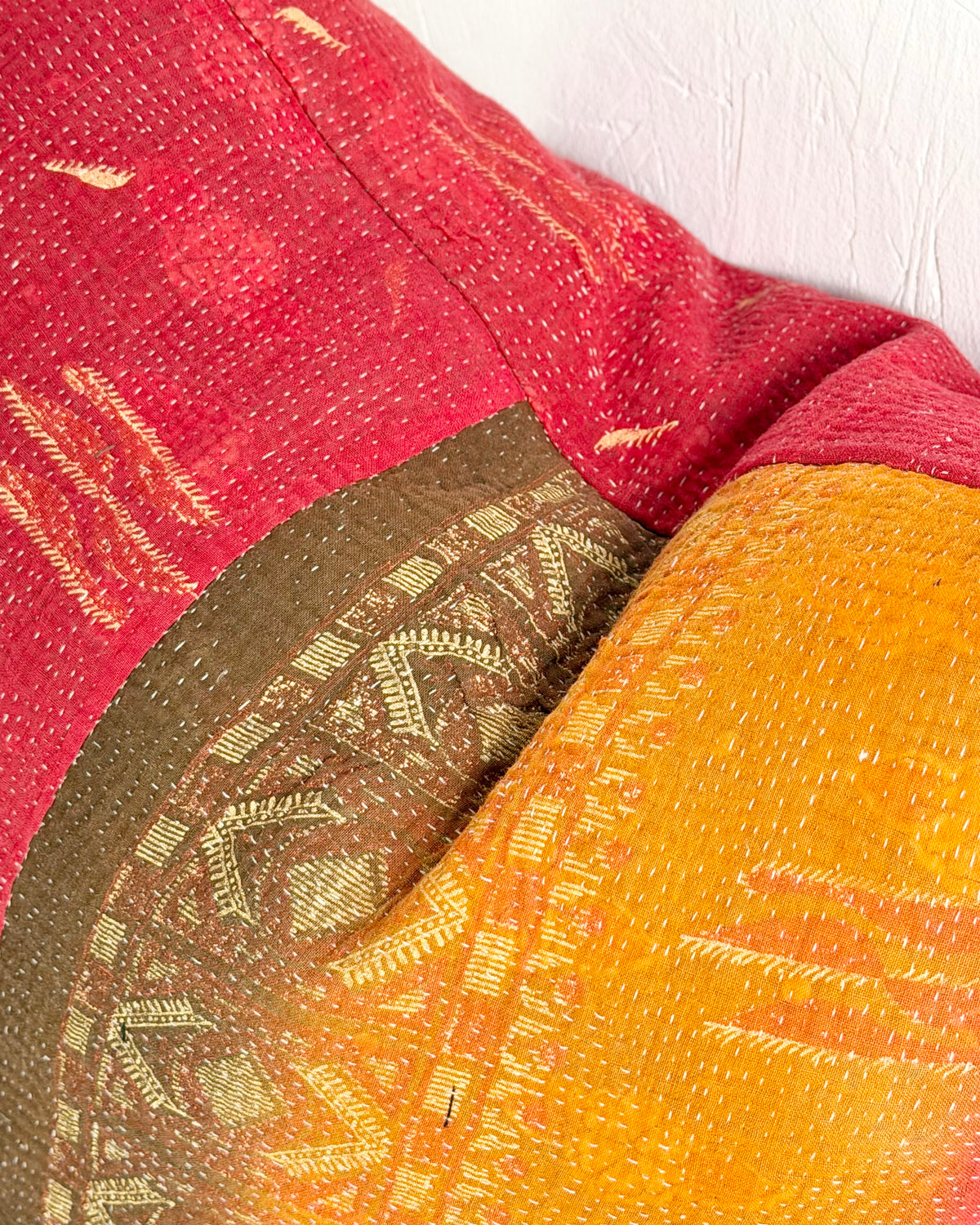 Handmade Vintage Kantha Cushion Cover In Red - 45cm (18") Square