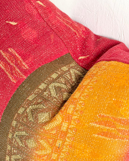 Handmade Vintage Kantha Cushion Cover In Red - 45cm (18") Square