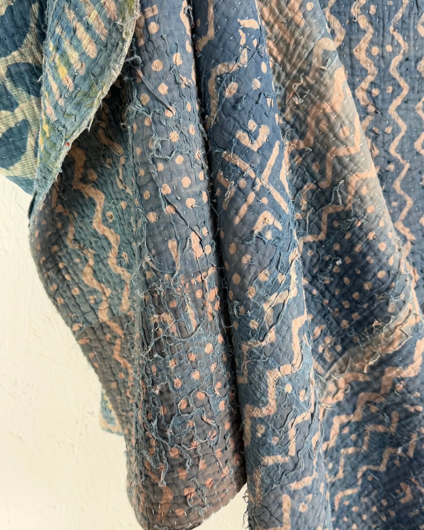 Large Heavy Indigo Print Kantha Quilt - Biggs & Hill