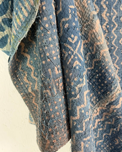 Large Heavy Indigo Print Kantha Quilt - Biggs & Hill