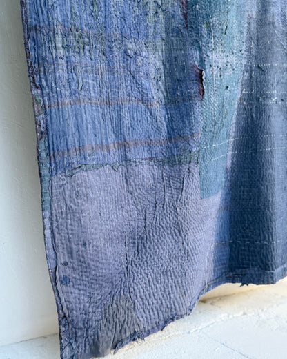 Textured Indigo Print Kantha Quilt