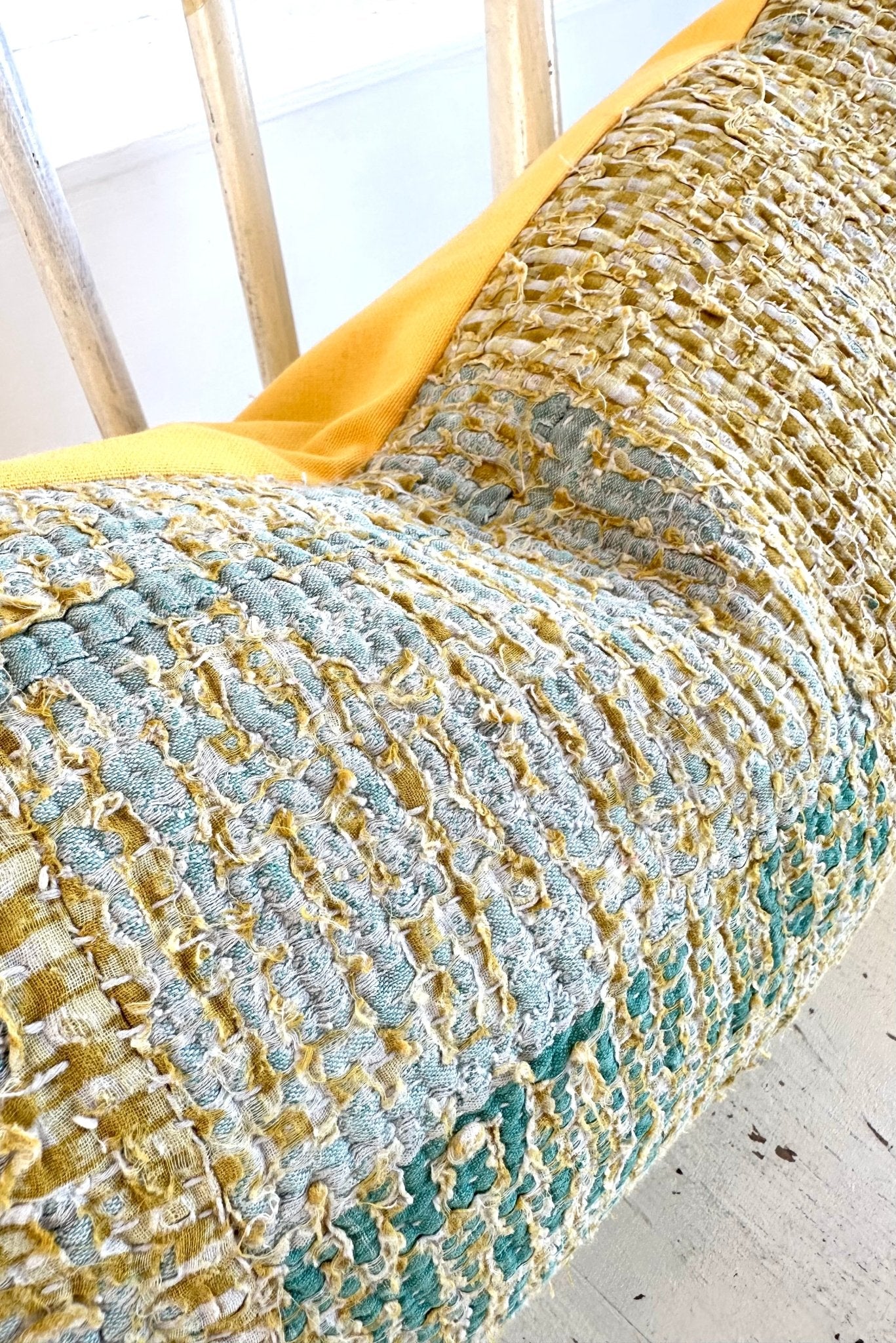 Vintage Kantha Cushion In Yellow 03 - Small Rectangular - Biggs & Hill