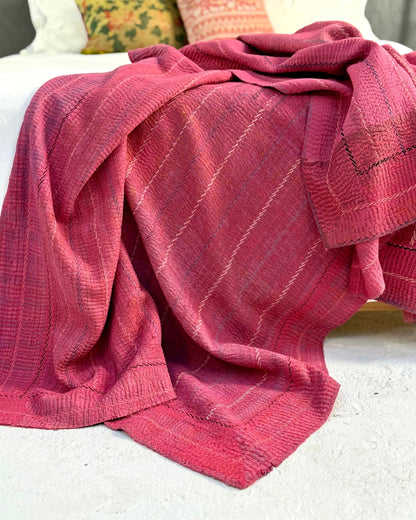 Embroidered Vintage Kantha Quilt in Pink - Biggs & Hill