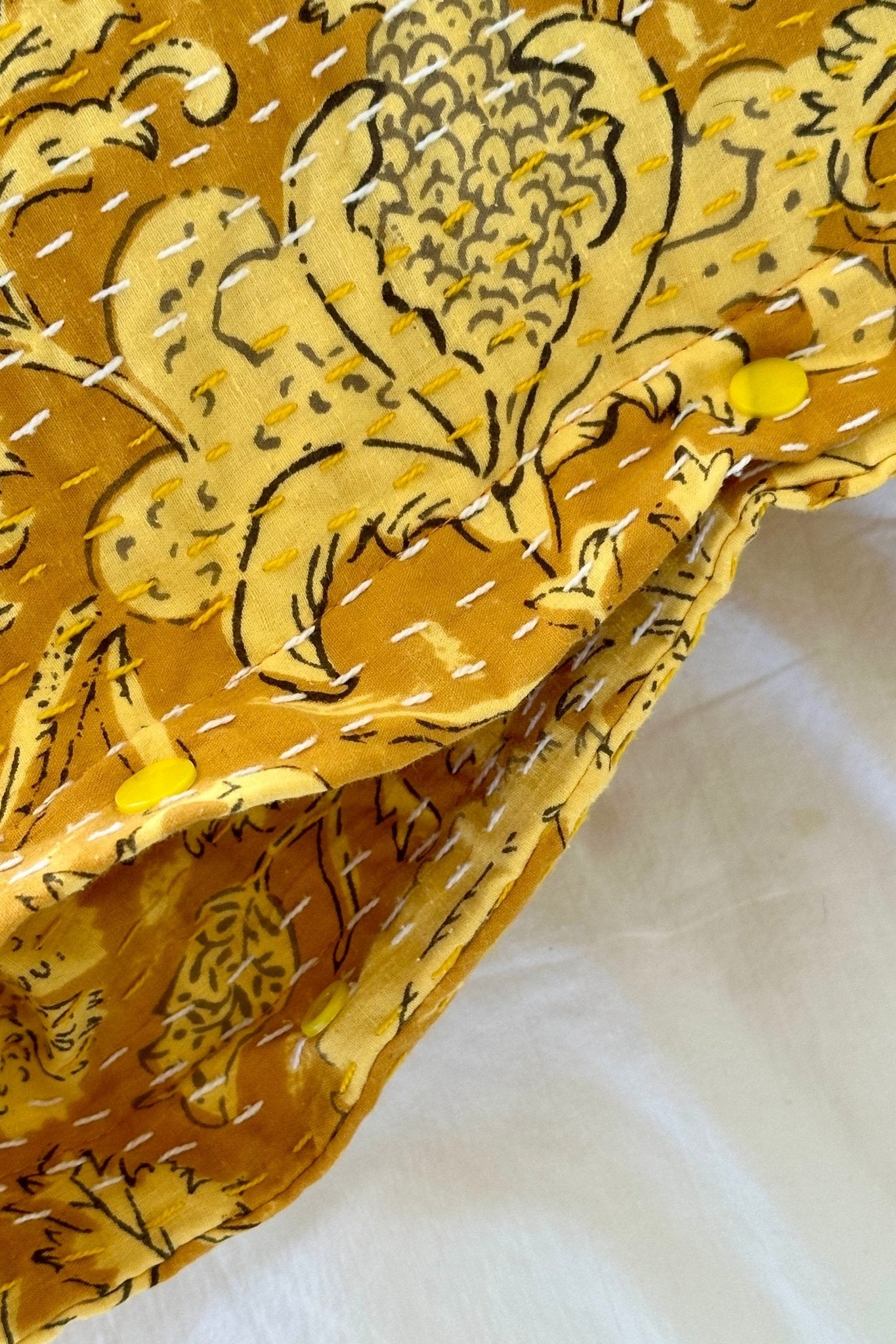 Sunshine Yellow Floral Kantha Handmade Pillowcase - Biggs & Hill