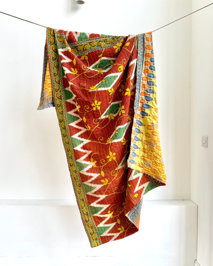 Vintage Cotton Kantha Quilt In Yellow and Orange #47