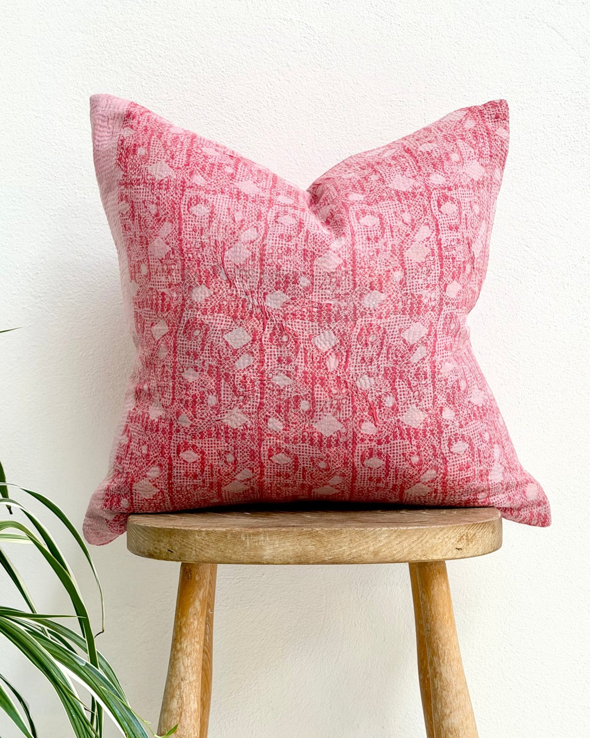 Handmade Vintage Kantha Cushion Cover In Pink- 45cm (18") Square - Biggs & Hill