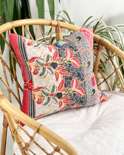 011 - Handmade Vintage Kantha Cushion Cover In Red and Blue - 45cm (18") Square
