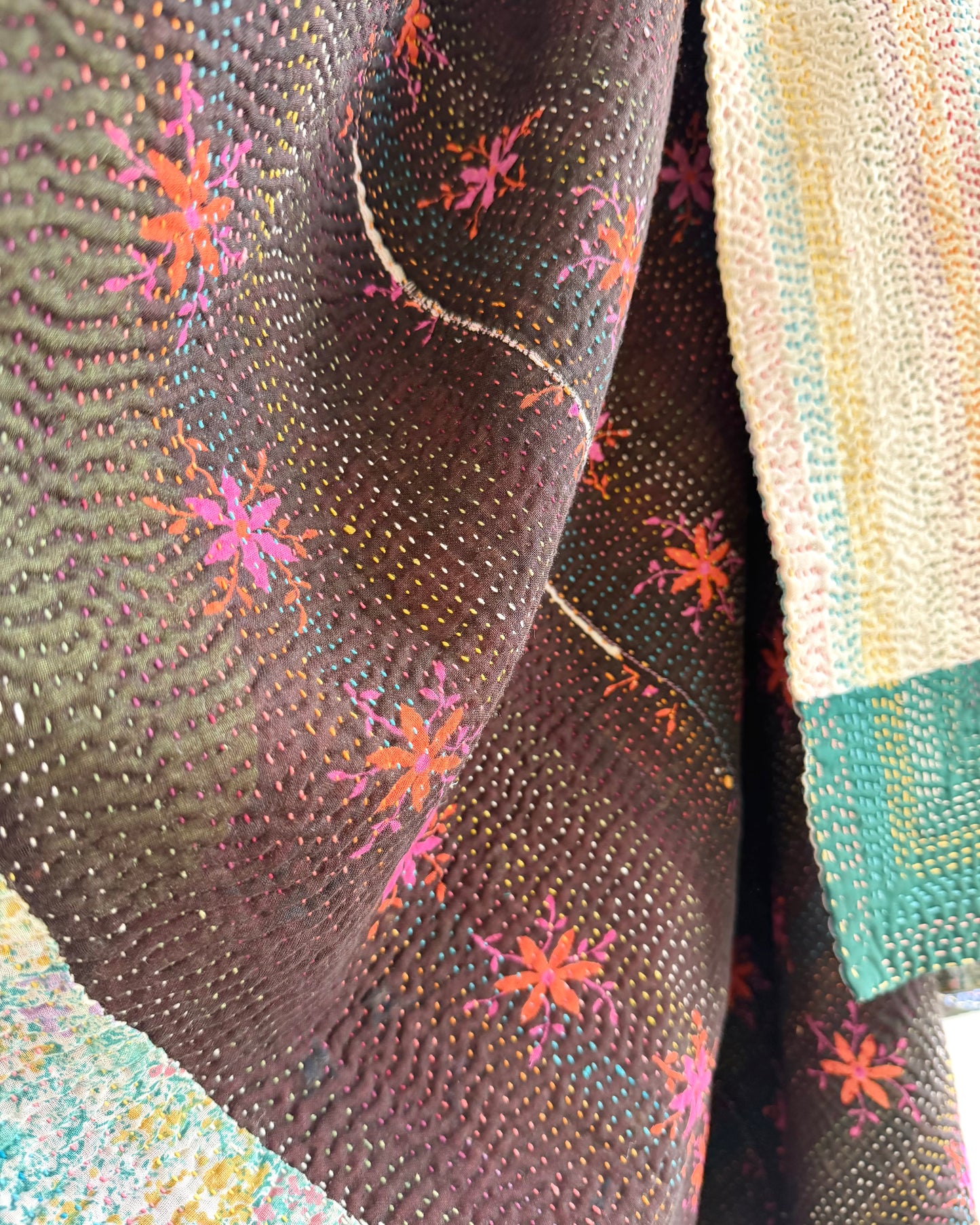 Vintage Embroidered Ralli Quilt in Black and Blue