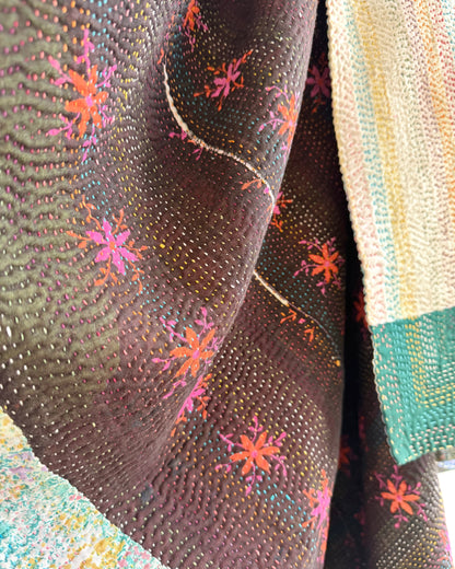 Vintage Embroidered Ralli Quilt in Black and Blue