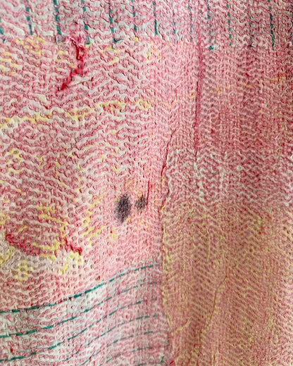 Project Kantha Quilt: Pink and Green With Authentic Aged Texture - Biggs & Hill