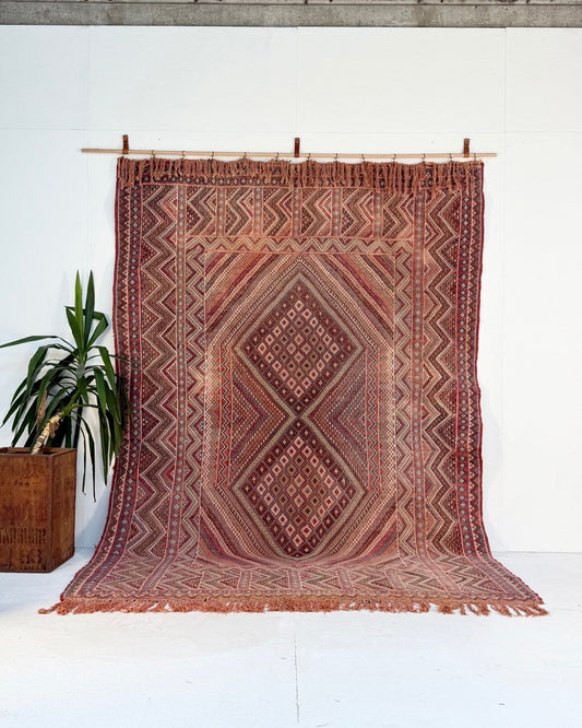 Vintage Afghan Handwoven Wool Tribal Soumac Area Rug