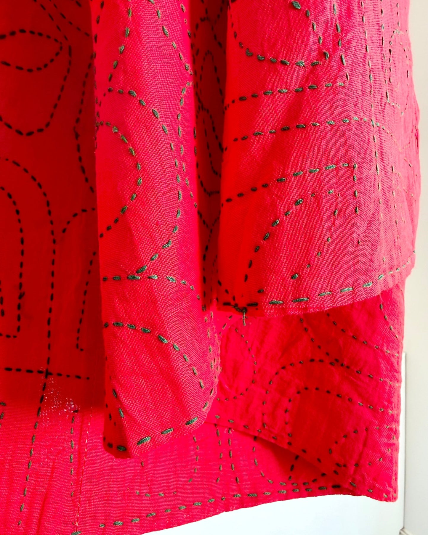 Embroidered Handmade Revival Nakshi Kantha Bedcover In Red - Biggs & Hill