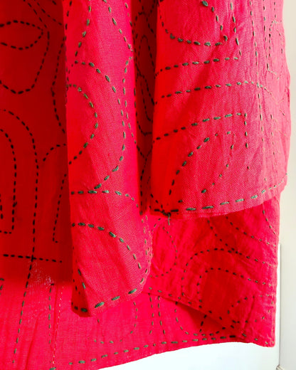 Embroidered Handmade Revival Nakshi Kantha Bedcover In Red - Biggs & Hill