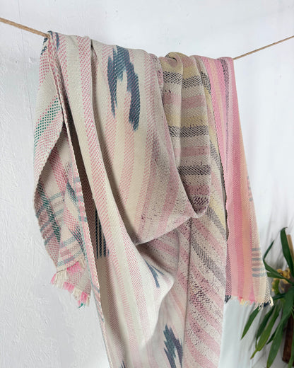 Striped Ikat Vintage Kantha Quilt in Light Pinks
