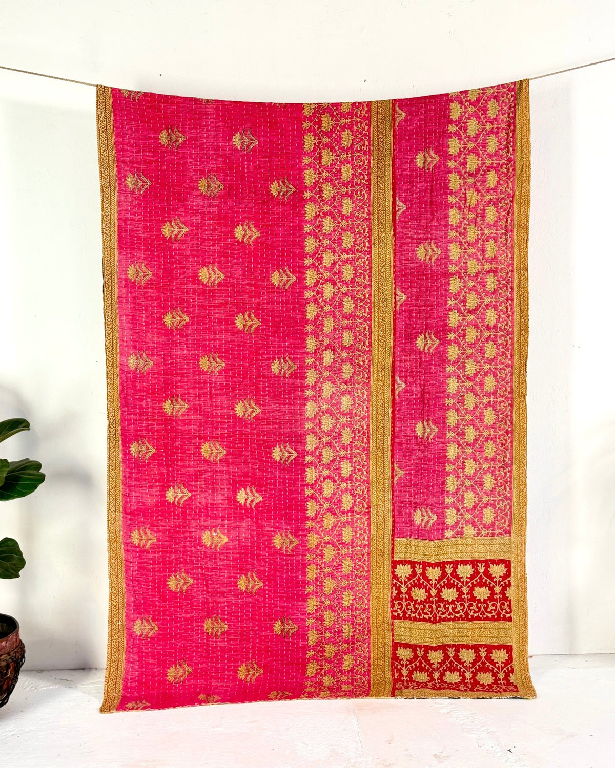 Vintage Cotton Kantha Quilt In Orange and Red 04 - Biggs & Hill