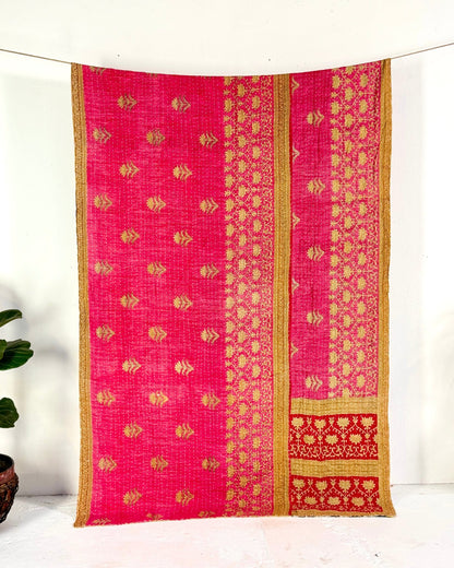 Vintage Cotton Kantha Quilt In Orange and Red 04 - Biggs & Hill