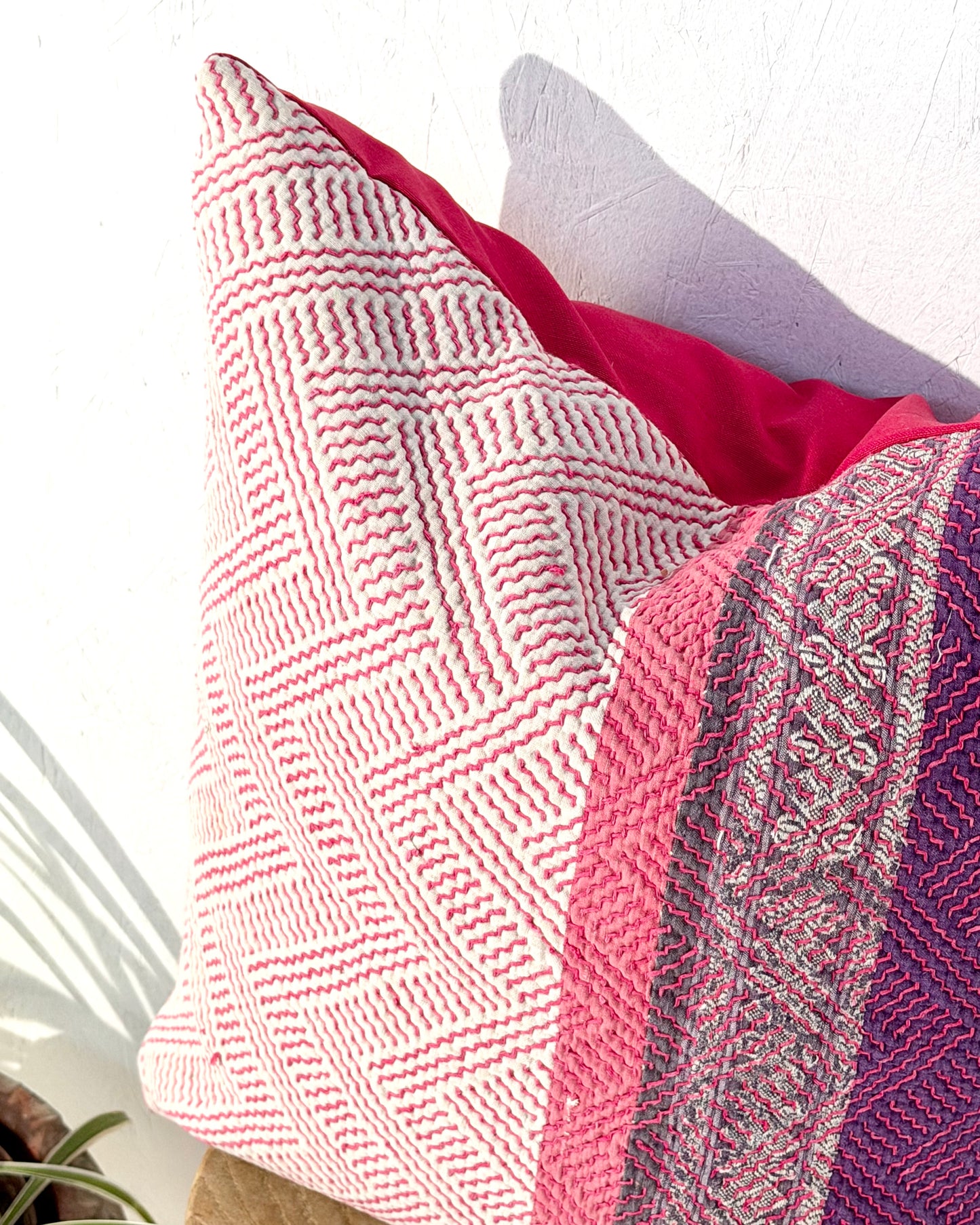 Vintage Kantha Cushion Cover In Pink and Purple - 50cm Square
