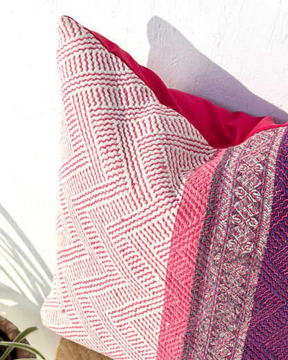 Vintage Kantha Cushion Cover In Pink and Purple - 50cm Square