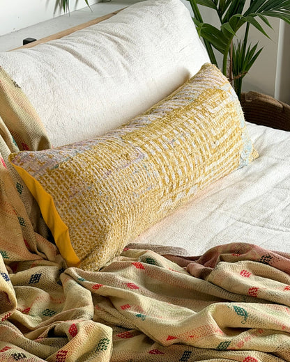 Vintage Kantha Bolster Cushion In Yellow 03 - Biggs & Hill