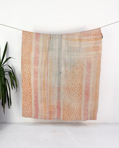 Textured Vintage Kantha Quilt In Pink and Yellow